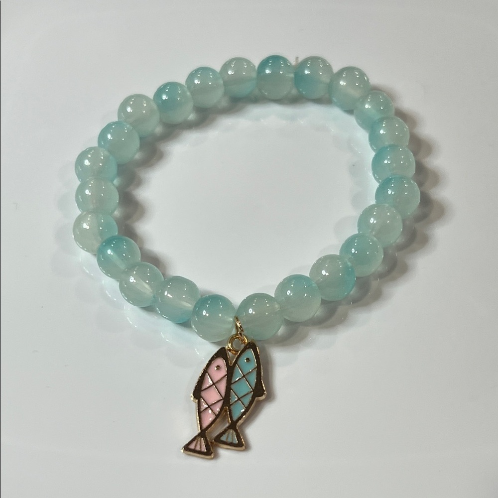 Ocean Blue Beaded Bracelet with Fish Charm